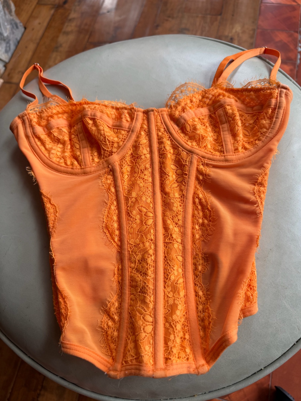 Out From Under Orange Lace Corset Cami